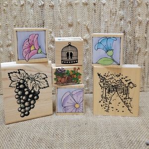 Lot Of 7 Floral Garden Theme Ink Stamps New 90s - 2000s